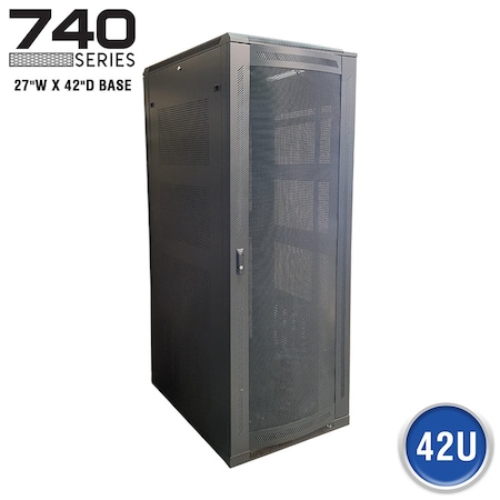 Quest Mfg Floor Enclosure Server Cabinet, Vented Mesh Door, 42U, 6' x 27"W x 42"D, Black FE7419-42-02